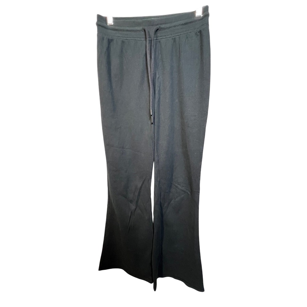 Sunday Best Black Ribbed Flare Sweatpants Wide Leg Drawstring Lounge Pants Small